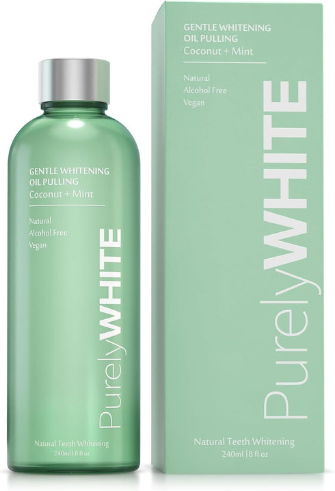 PurelyWHITE Coconut Pulling Oil - Mouthwash Mint Oil Pulling for Teeth Whitening & Healthier Gums