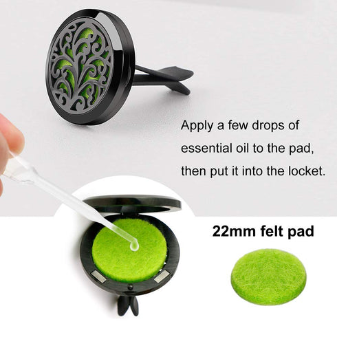 2PCS 30mm Car Aromatherapy Essential Oil Diffuser Black Locket with Vent Clip and 12 Felt Pads