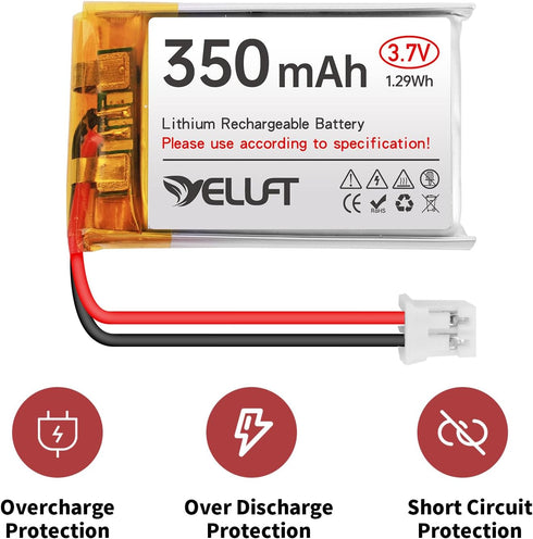 YELUFT 2pcs 3.7V 350mAh 1S 1C 702030 PH2.0 Lithium Polymer Battery Rechargeable Batteries with Protective Board