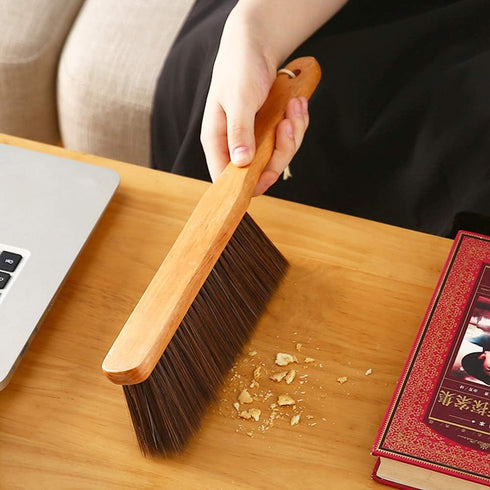 Hand Broom, Dust Brush with Wood Handle, Horse Hair Duster for Counter, Bench, Car, Furniture, Bed, Woodworking Cleaning