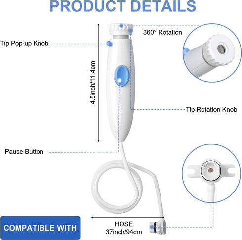 BBTO Oral Hygiene Accessories - Standard Water Hose Plastic Handle with Water Flosser Replacement Jet Tip