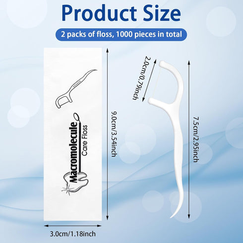 Hushee 1000 Count Dental Floss Bulk Tooth Picks Floss Sticks Each Individually Wrapped Travel Floss Picks Oral Teeth Clean Flat Wire, Tight Space Cleaning Plaque Remover for Travel Hotel Office Car