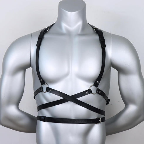 ROIEIIR Mens Leather Restraint Body Harness, Punk Gothic Chest Harness with Adjustable Waist & Shoulder Straps, Fashion