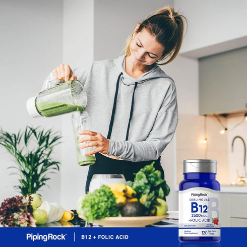 Piping Rock Vitamin B12 Sublingual, 2500 mcg, 120 Tablets, Berry Flavor, with Folic Acid, Vegetarian, Non-GMO, Gluten