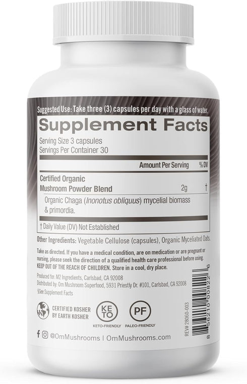 OM MUSHROOM SUPERFOOD Chaga Mushroom Capsules Supplement - Antioxidants & Immune Support, 90 Count