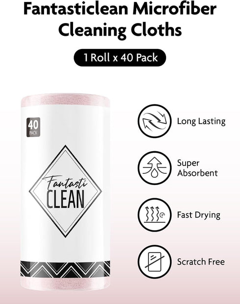 Microfiber Cloths 12" x 12", 40 Pack in a Roll, Reusable Washable Tear Away Cleaning Rag Towels for Car, House, Kitchen