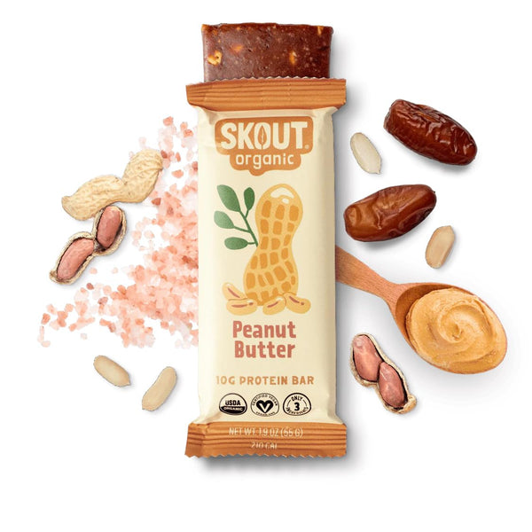 Skout Organic Plant-Based Protein Bars, Peanut Butter (12 Pack) – 10g Protein, Vegan, Gluten Free