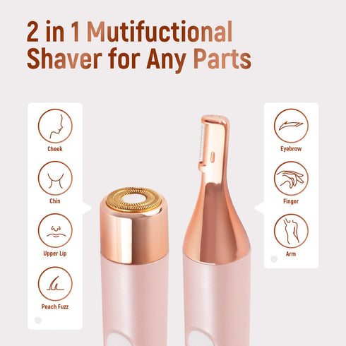 SUPRENT Facial Hair Remover for Women - USB-C Rechargeable Electric Hair Removal, IPX7 Waterproof, 2 in 1 Trimmer (Pink)