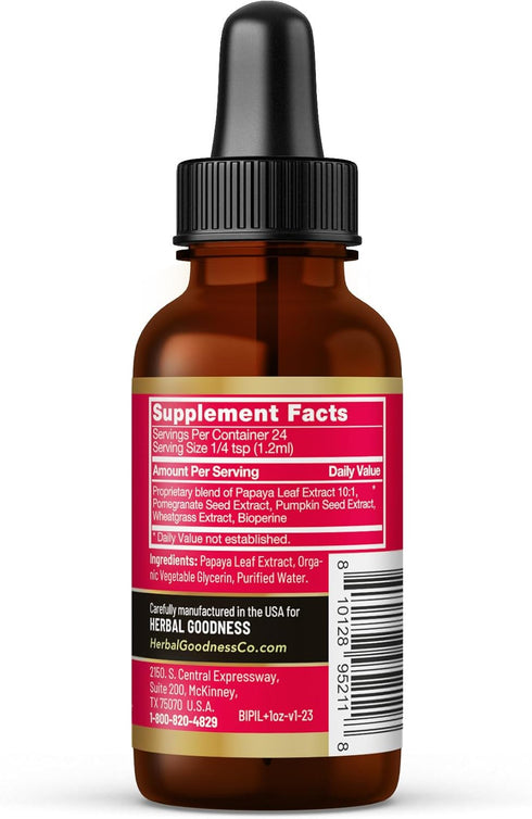 Herbal Goodness Papaya Leaf Blood Platelet Liquid Supplement, 1oz Tincture for Immune Support and Blood Cleanse