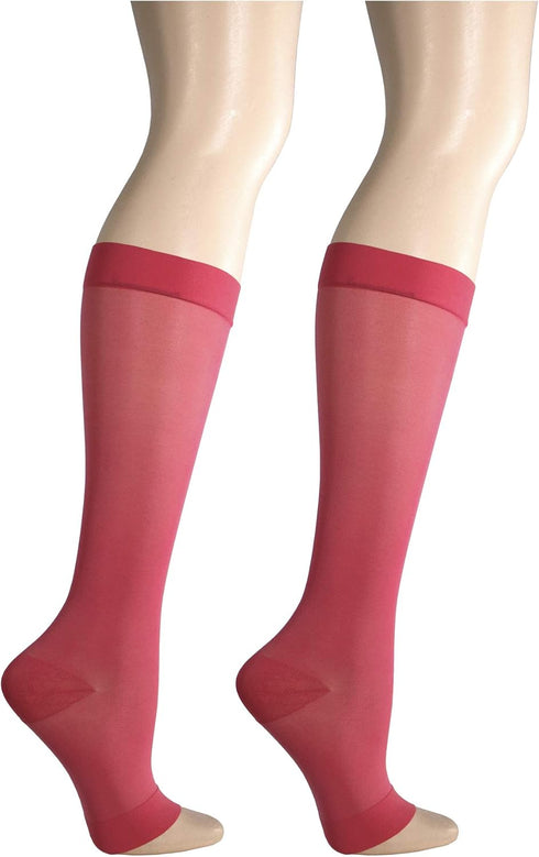 Truform Sheer Compression Stockings - 15-20 mmHg Women's Knee High Length, Open Toe, 20 Denier, Pink, 2X-Large