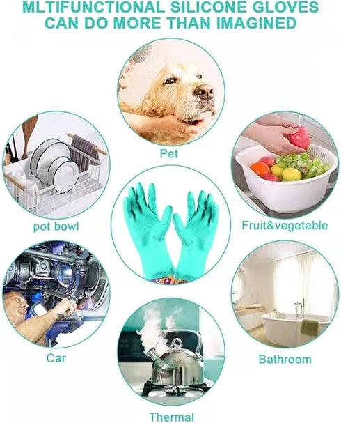 Dishwashing Rubber Gloves 3 Pairs - Aixingyun Non-Slip Household Kitchen Cleaning Gloves, Reusable PU