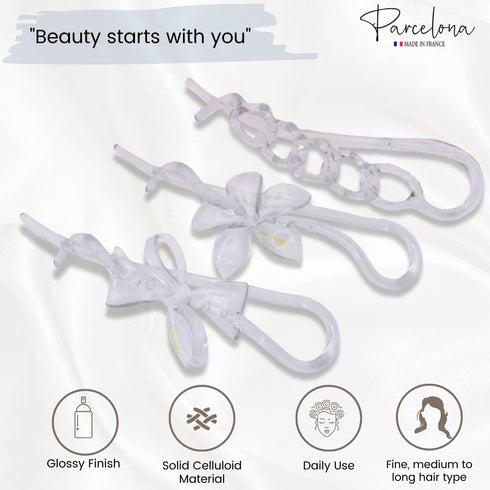 Parcelona French Twist n Clip Hair Barrette - Flower, Bow, and Chain 4" Non Slip Hair Accessories