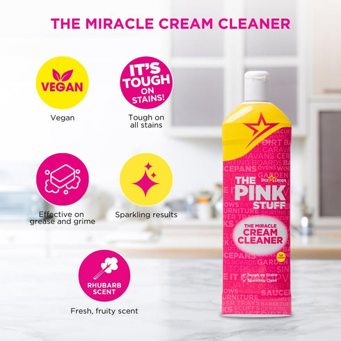 The Pink Stuff 500ml Stardrops Miracle Cream Cleaner for Stainless Steel & Multi-Purpose Surfaces Removes Grease