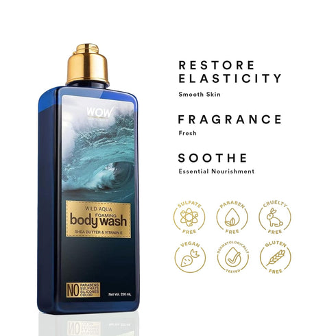 WOW Skin Science Wild Aqua Foaming Body Wash, Women's Body Wash, Mens Body Wash, Vitamin E Body Wash, Dry Skin Acne Body Wash Women Moisturizing, Shower Gel Body Wash For All Skin Types (250ml)