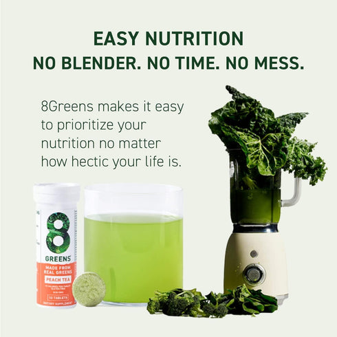 8Greens Daily Greens Energy Effervescent Tablets - Natural Energy Boost with Guarana & Yerba Mate, Peach Flavor