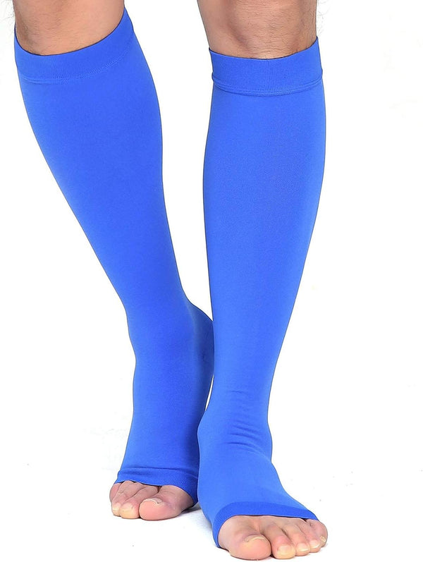 Knee High Compression Stockings - Firm Support 20-30 mmHg Opaque Maternity Socks, Open-Toe, 1 Pair Blue 3XL