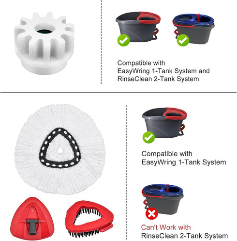 Set 1-Tank Mop Heads Replacements,Scrubber Head,Base and Pedal Bearing Replacement Combo for O-Cedar EasyWring
