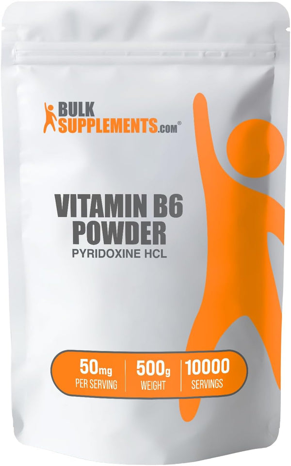 BulkSupplements.com Pyridoxine HCl Powder - Vitamin B6 Supplement, 50mg per Serving, 500g (1.1 lbs) - Gluten Free