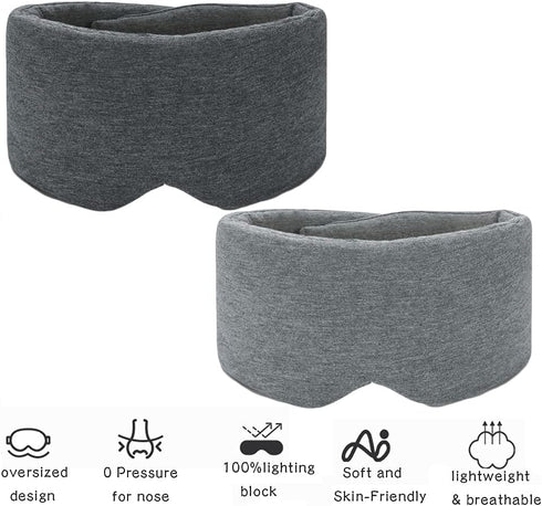 SUWEISHI 2 Pack Ultra Soft 100% Cotton Sleep Mask, Adjustable Strap, Comfortable Blindfold for Travel, Blocks Light