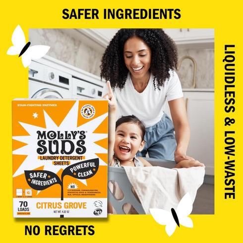 Packaging 120 Mollys Suds Laundry Detergent Sheets | Gentle on Sensitive Skin, Powerful Bio-Based Enzymes