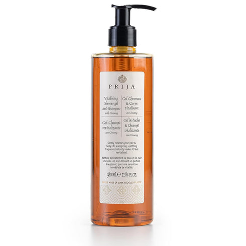 Prija Vitalizing Shower Gel & Shampoo with Ginseng (12.84 fl oz) - Toning and Revitalizing - Vegan Friendly