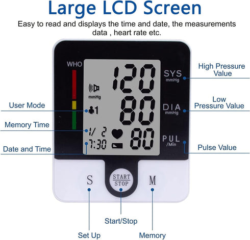 Automatic Wrist Blood Pressure Monitor, Talking Blood Pressure Cuff for Home Use, Adjustable Cuffs, Large LCD Display
