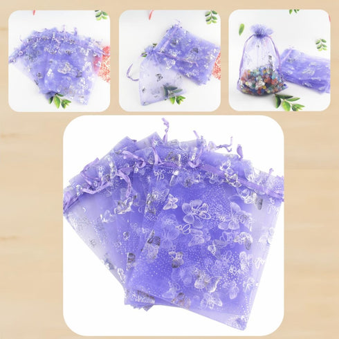 QIANHAILIZZ 5 x 7 Inch 100 Liac Butterfly Organza Jewelry Gift Pouch, Candy Pouch Drawstring Wedding Favor Bags