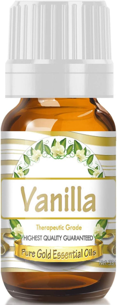Pure Gold Essential Oils Vanilla Essential Oil for Diffuser & Aromatherapy, 0.33 Fl Oz