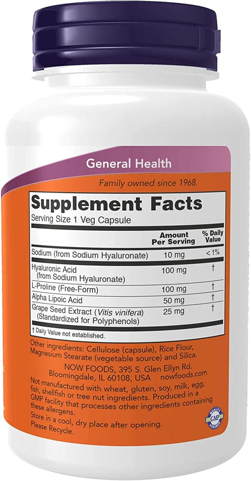 Now Foods Hyaluronic Acid 100 mg, 120 Veg Capsules (Pack of 2)