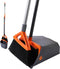 Commercial Broom and Dustpan Set with Long Handle, Heavy Duty Outdoor Broom for Courtyards, Garden, Grey