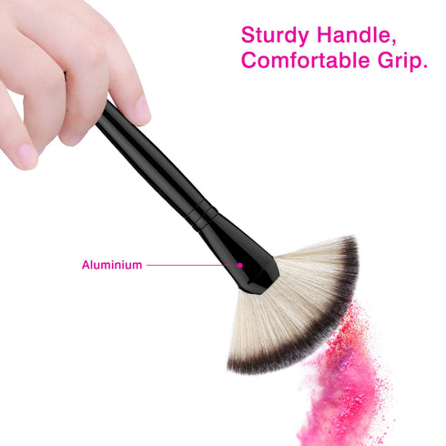 Luxspire Professional Fan Makeup Brush for Highlighting Blush Bronzer Cheekbones, Large Soft Dense Face Tool, Black