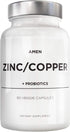 Amen Zinc & Copper Supplement + Probiotics - 50 mg Zinc Picolinate, 90 Capsules, 3 Months Supply