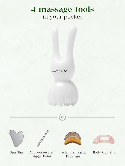 Reset Set Mental & Tension Relief Essential Oil Duo with Bunny Gua Sha Tool, Wood & Metal Roller for Focus & Emotional