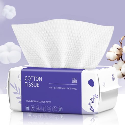 100 Count Disposable Face Towel, Soft Cotton Dry Wipes for Washing, Cleansing, and Makeup Removal