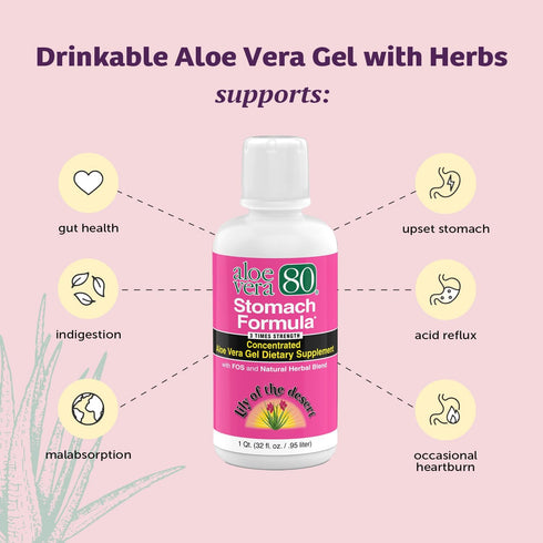 Lily Of The Desert Stomach Formula, Aloe Vera 80 Gel, 32 Oz, Pack of 3