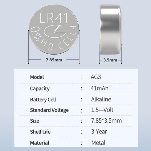 PKCELL LR41 50-Count AG3 GP192 384 392 Button Batteries Battery Batteries for Digital Thermometers