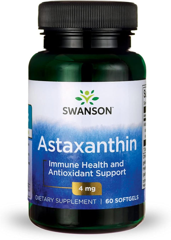 Swanson Astaxanthin Supplement, 60 Softgels (4 mg) for Eye, Vision, Brain, and Skin Health