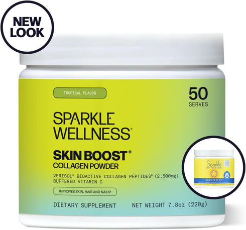 Sparkle Wellness Skin Boost (Tropical) - Collagen Powder Supplement with VERISOL & Vitamin C for Skin, Hair & Nail