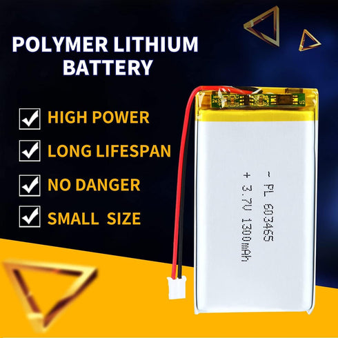 3.7V 1300mAh Lipo Battery Pack with JST Connector, Rechargeable Lithium Polymer Ion 603465