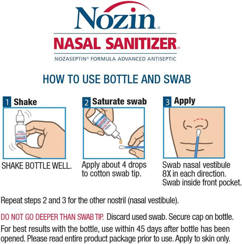 Nozin 12mL 99.99% 60+ Nasal Sanitizer Antiseptic Bottle | Kills of Germs | Applications | Trusted by Hospitals | Made