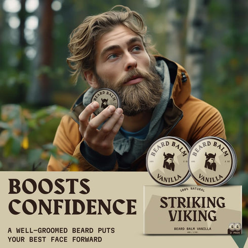 Striking Viking Beard Balm for Men, Leave In Conditioner, Scented Beard Styling Balm, Vanilla 2 Ounce (Pack of 2)