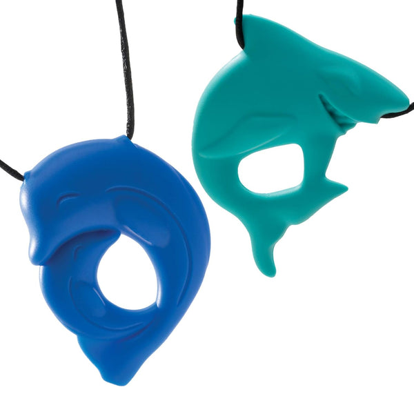 Fun and Function Shark & Dolphin Chewy Necklace Set for Light Chewers