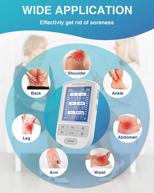 Comfytemp TENS Unit Muscle Stimulator, FSA HSA Eligible Dual Channels for Pain Relief, 12 Modes, 8 Electrode Pads