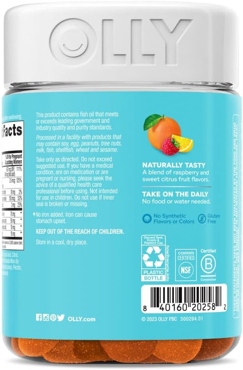 OLLY Essential Prenatal Gummy Multivitamin, Folic Acid, Vitamin D, Omega 3 DHA, Citrus Berry, 84 Count