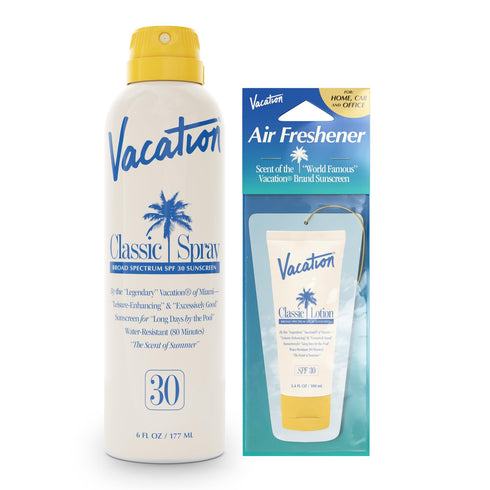 Vacation Classic Spray Sunscreen SPF 30 + Air Freshener Bundle - 6 fl. Oz Vegan Sunblock Spray
