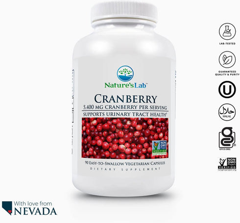 Nature's Lab Cranberry 5400mg - 90 Capsules, Supports Urinary Tract Health, Non-GMO, Vegan