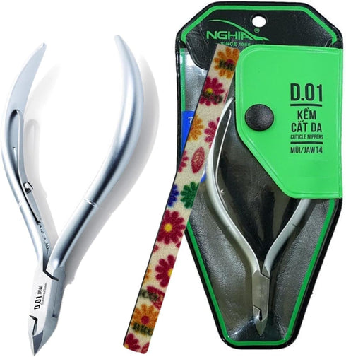 Nghia Professional Stainless Steel Cuticle Nipper C-03 (D-01) Jaw 14, Double Spring Cuticle Cutter Trimmer, 1 PCS