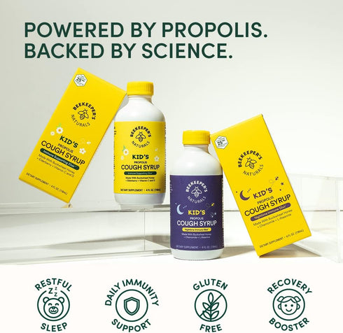 Beekeeper's Naturals Propolis Honey Cough Syrup for Kids - Immune Support with Elderberry, 4 oz