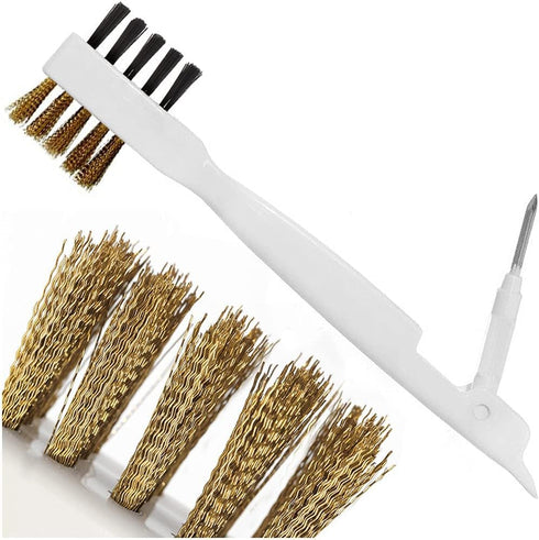 Kitchen Cleaning Scrub Brush - Deep Gas Stove Brass Wire Brushes with Stiff Bristles & Cooktop Scraper, Scrubber