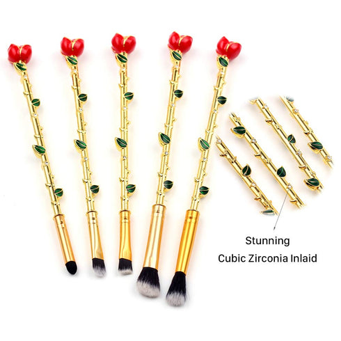 Rose Eye Makeup Brush Set - 5pcs Wand Brushes with Soft Synthetic Fiber for Eyebrow, Eyeshadow, Foundation, Gold